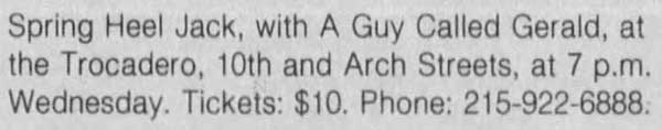 19 March: Spring Heel Jack / A Guy Called Gerald, The Trocadero, Philadelphia, Pennsylvania, USA
